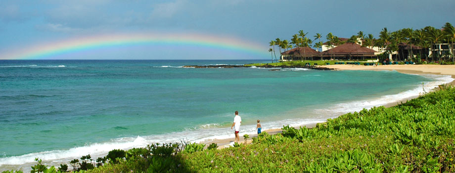 Rainbow after the rain cleared at Poipu Beach